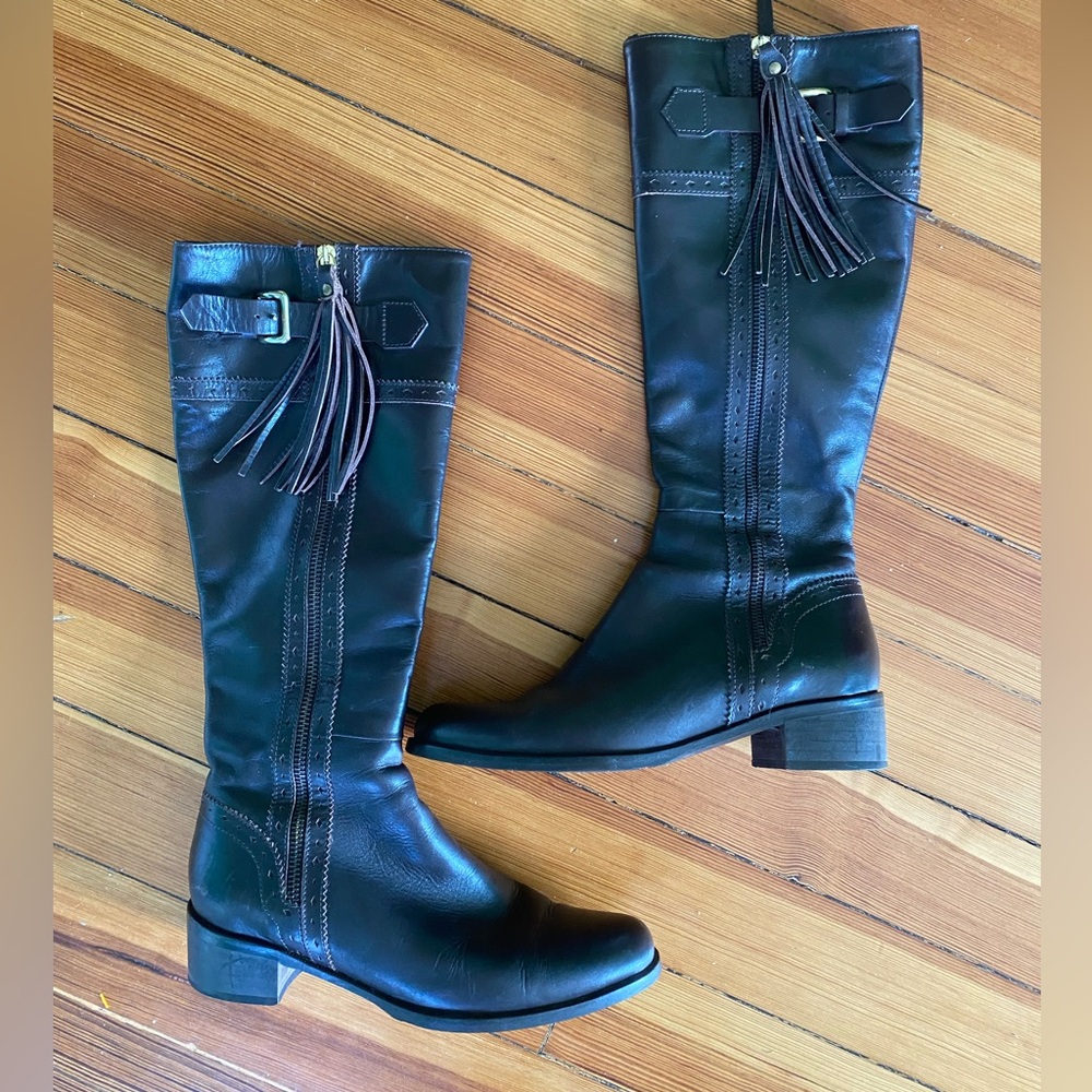 $595 LK Bennett Stanley dark brown tassel knee high riding leather boots